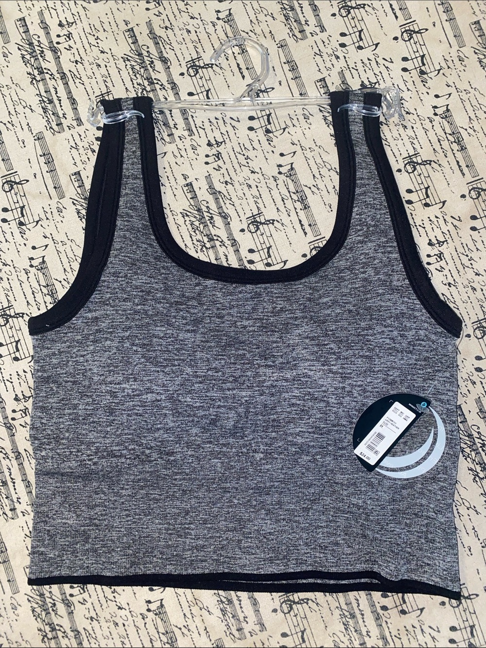 Seamless Heather Dark Gray Sports Bra Tank with Black Trim
